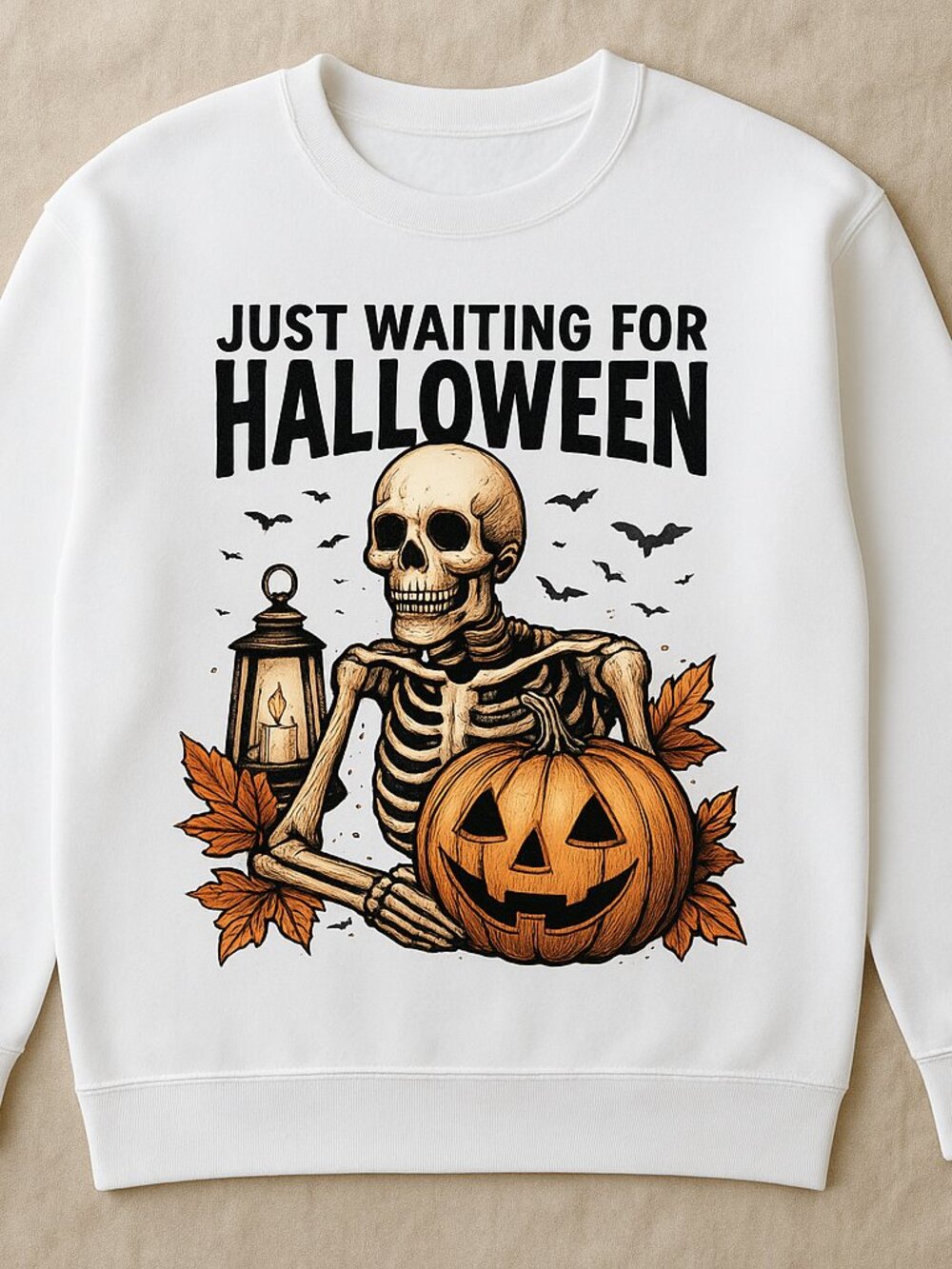 Just Waiting for Halloween Skeleton Pumpkin Sweatshirt